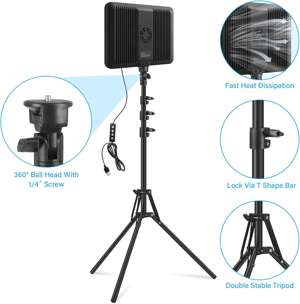 Obeamiu 3-Pack LED Video Light Kit with 70" Tripod Stand | 2500-8500K