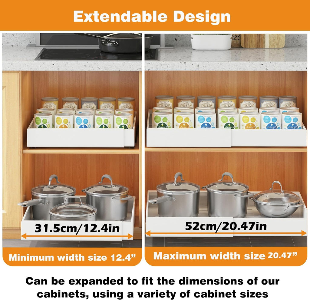 COVAODQ Pull-Out Cabinet Organizer | Adjustable 12-20in Metal Drawer 2-Pack