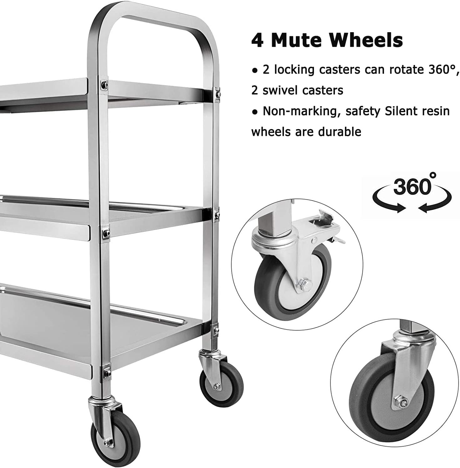 Nisorpa 3 Tier Stainless Steel Catering Trolley with Locking Wheels