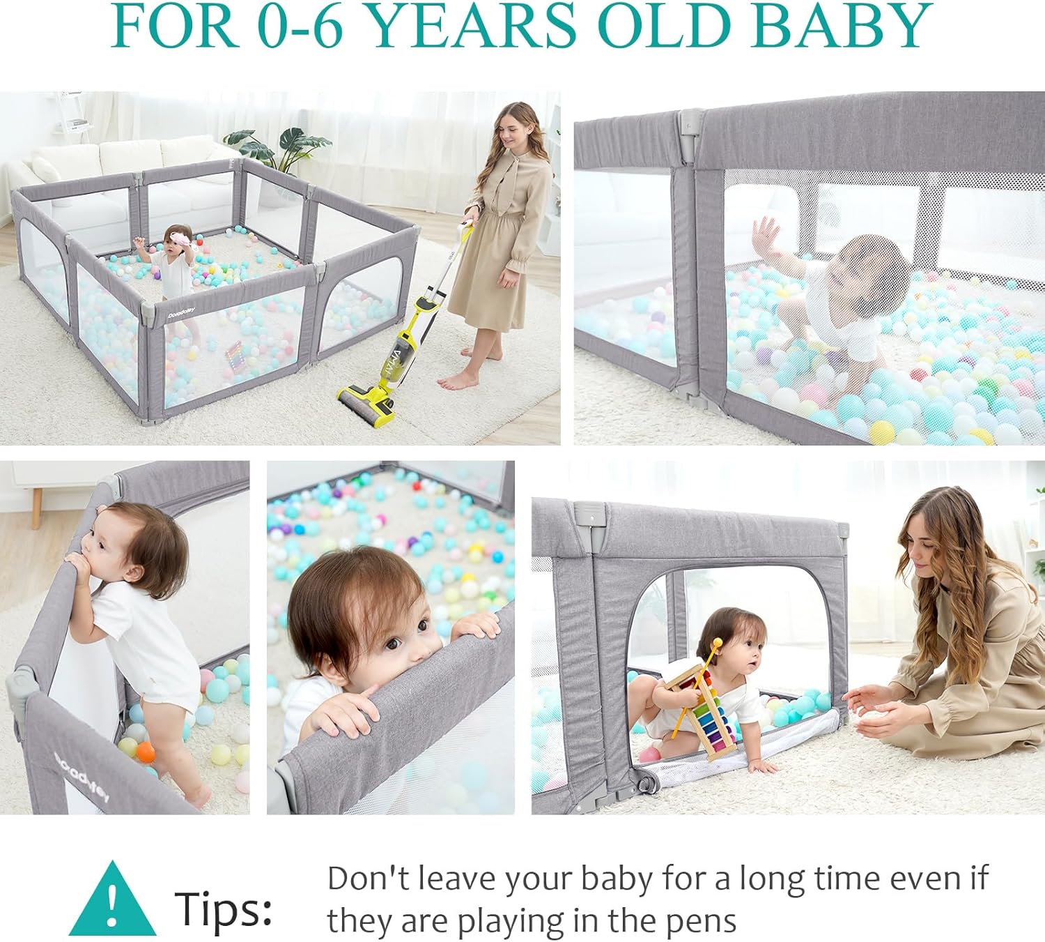 Doradotey Baby Playpen – 180x200cm Foldable 8-Panel Safety Play Yard