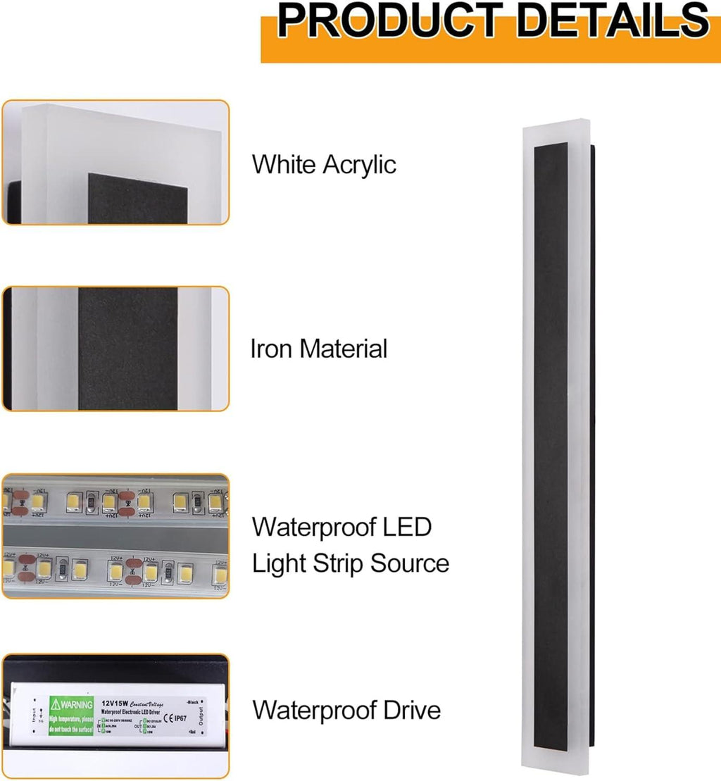 YAOWSZM 90cm Modern Outdoor LED Wall Light – Black Waterproof 18W Sconce