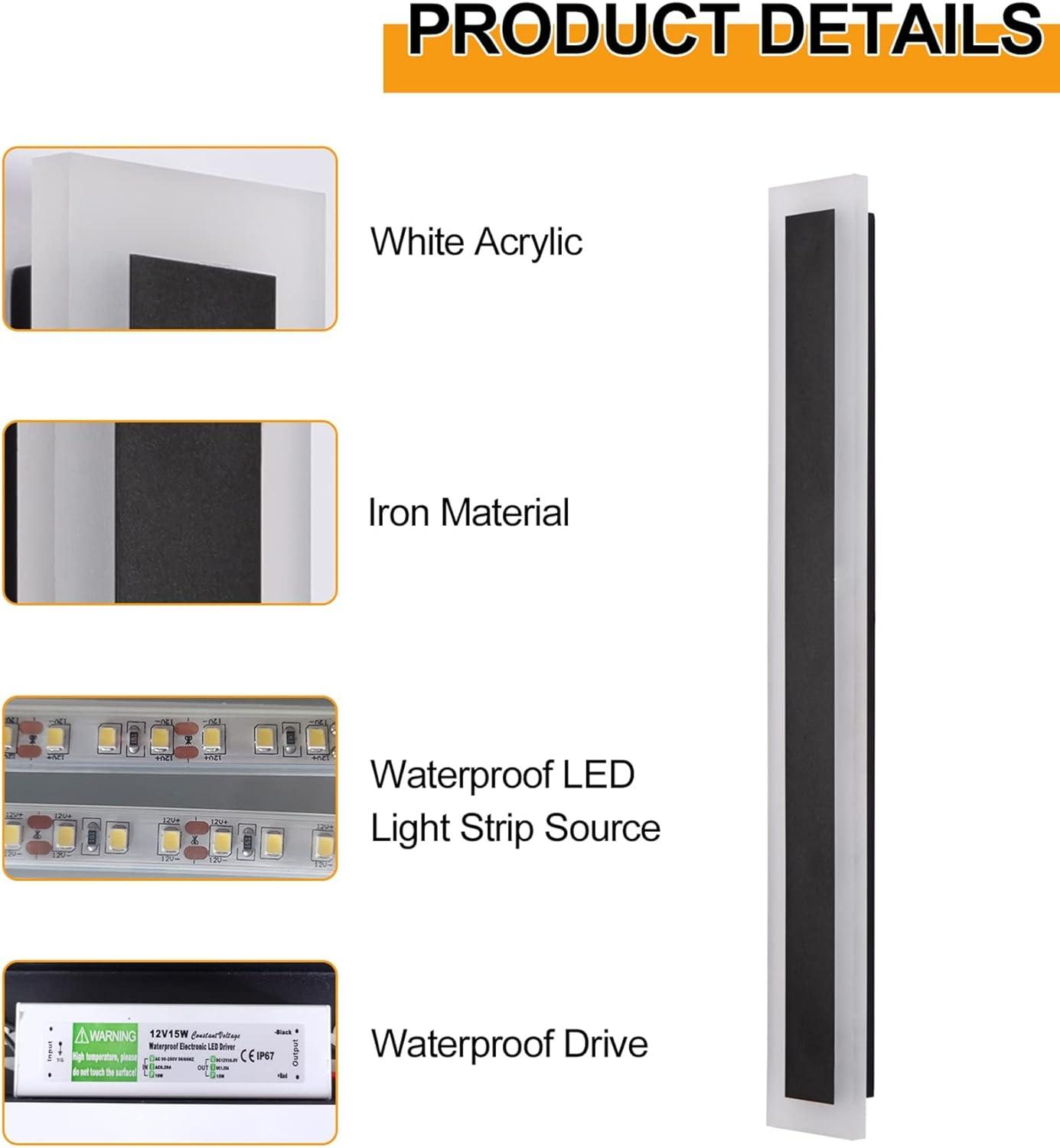 YAOWSZM 90cm Modern Outdoor LED Wall Light – Black Waterproof 18W Sconce
