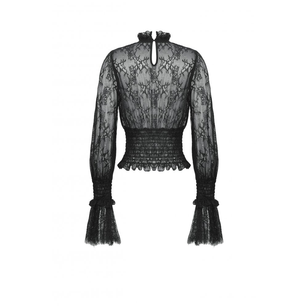 Dark in Love Aoife Black Victorian Lace Top – Gothic Pleated Waist Blouse