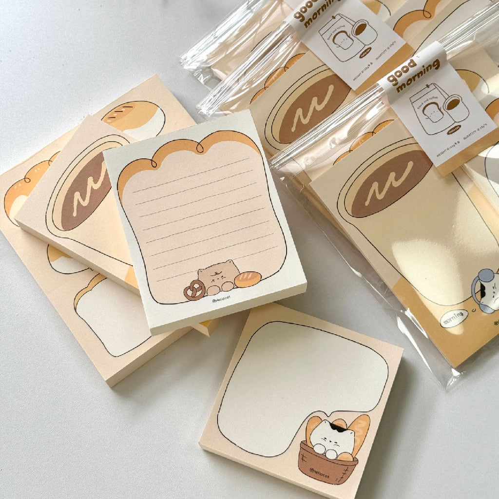 LuLuFun Studio Bread Cat Memo Note Pad – 50 Sheets Cute Stationery