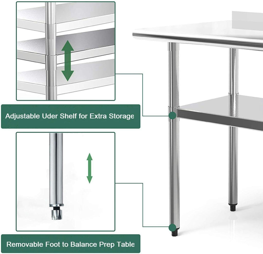 Nisorpa Stainless Steel Kitchen Prep Table with Undershelf - 90x60cm