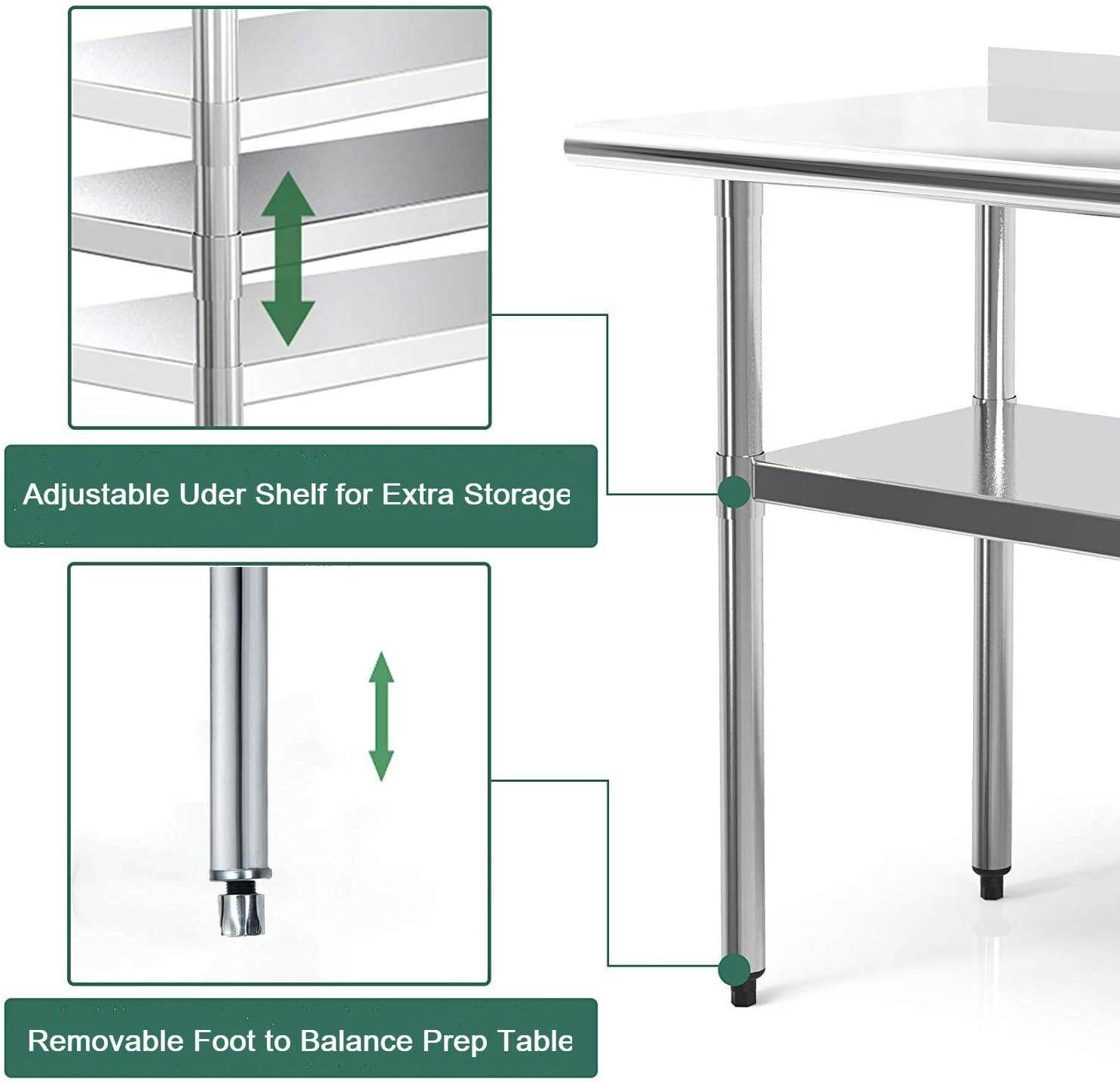 Nisorpa Stainless Steel Kitchen Prep Table with Undershelf - 90x60cm