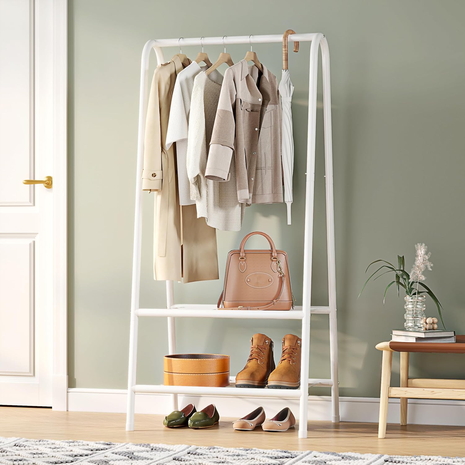 Joiscope Metal Clothing Rack – 62 Inch Sturdy Garment Rail with 2 Shelves