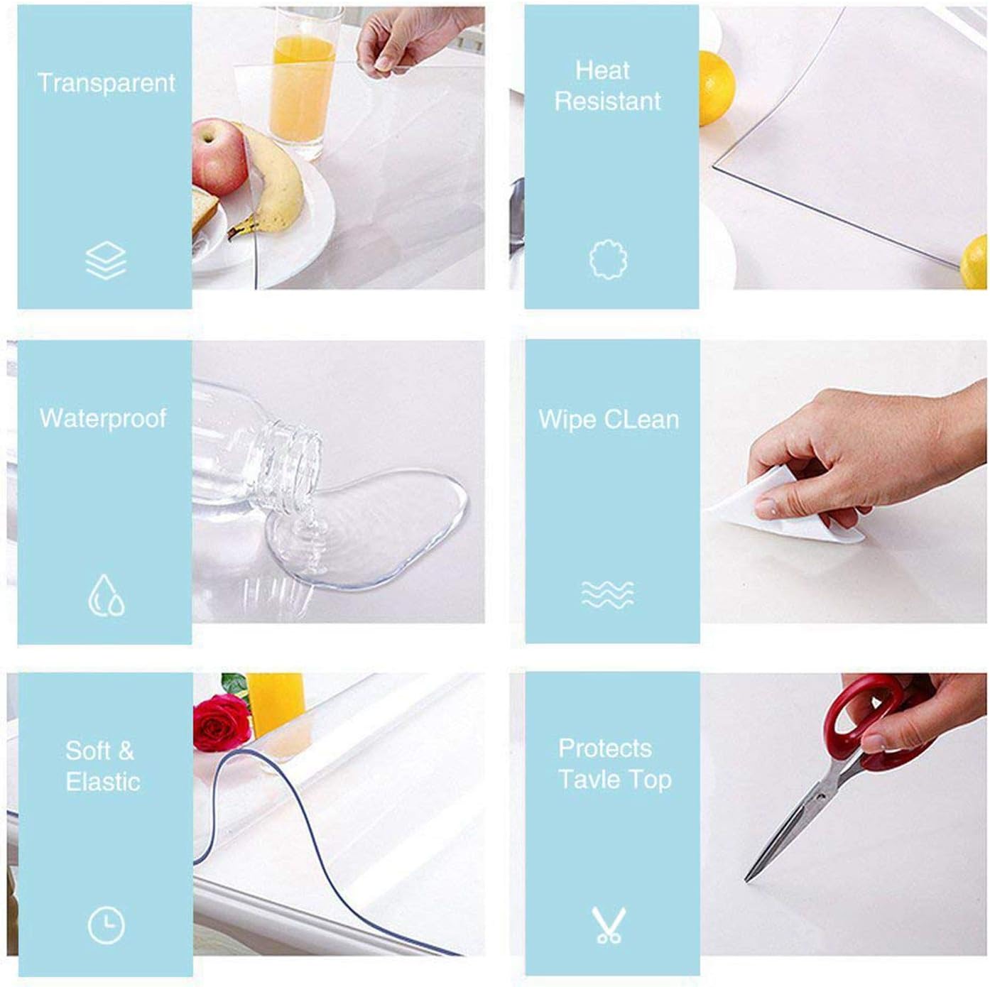 Nisorpa Clear PVC Table Cover Protector | 2mm Thick Waterproof Mat