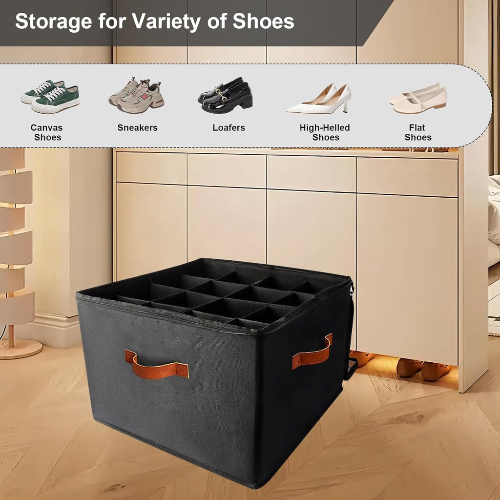 Hiyorsoa 16 Grid Shoe Organizer | Foldable Storage with Clear Dust Cover