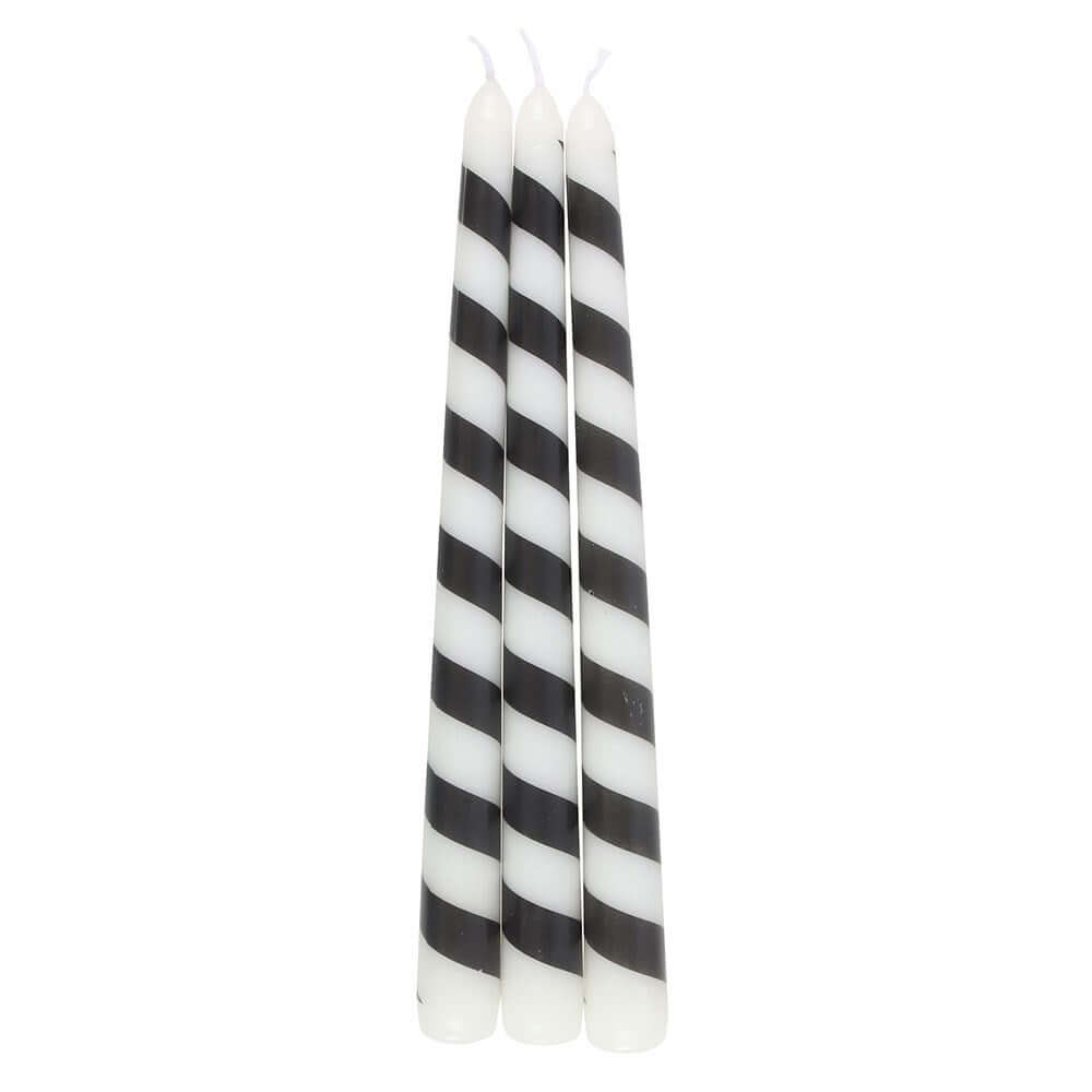 Kate's Clothing Black Candy Cane Taper Candles – Set of 3 Gothic Decor