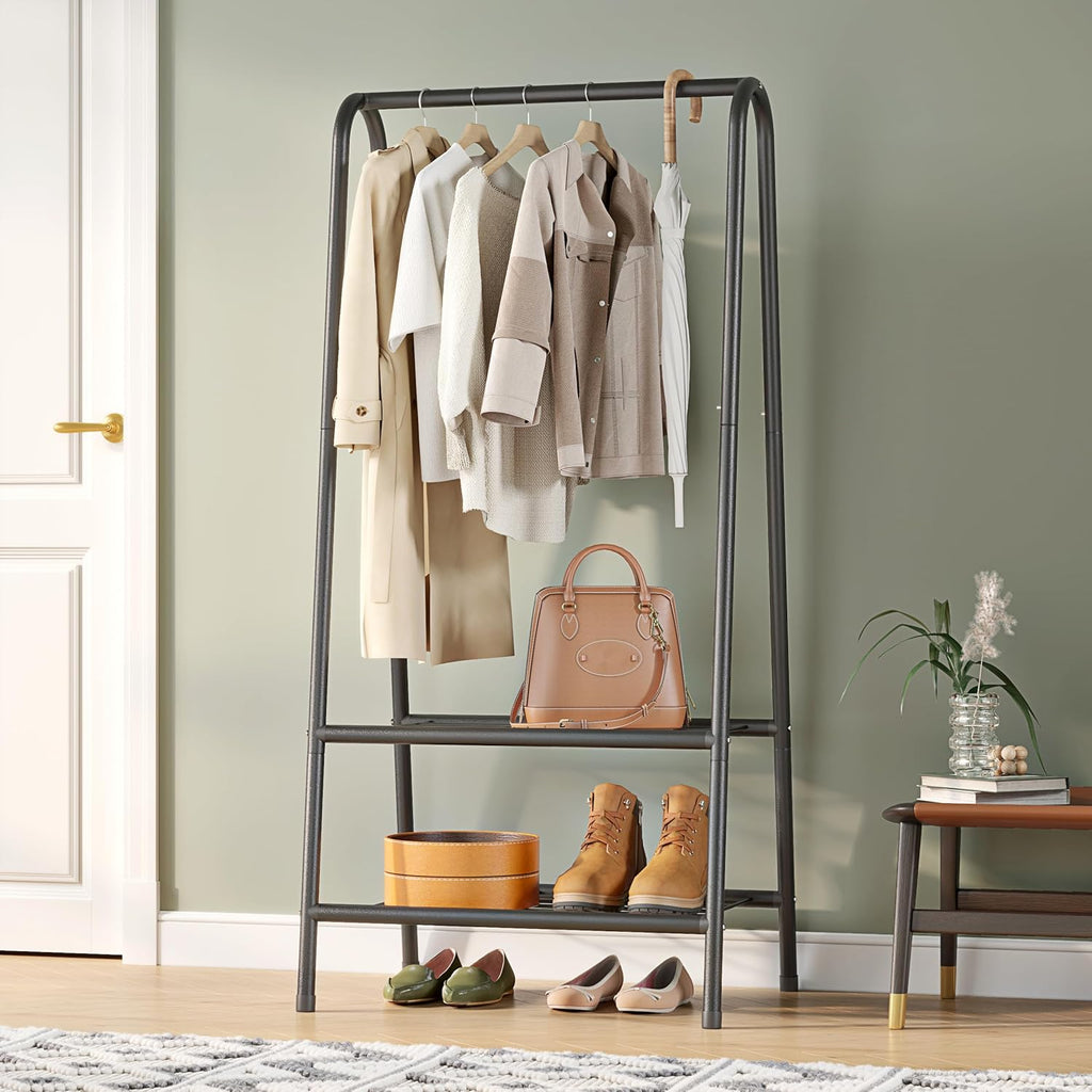 JOISCOPE Metal Clothing Rack with 2 Shelves – 62 Inch Sturdy Garment Rail