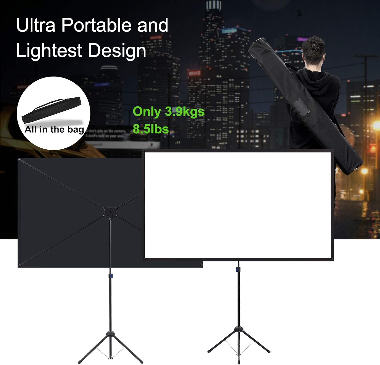 Excelimage 80 Inch Projector Screen with Stand | Portable 16:9 Tripod