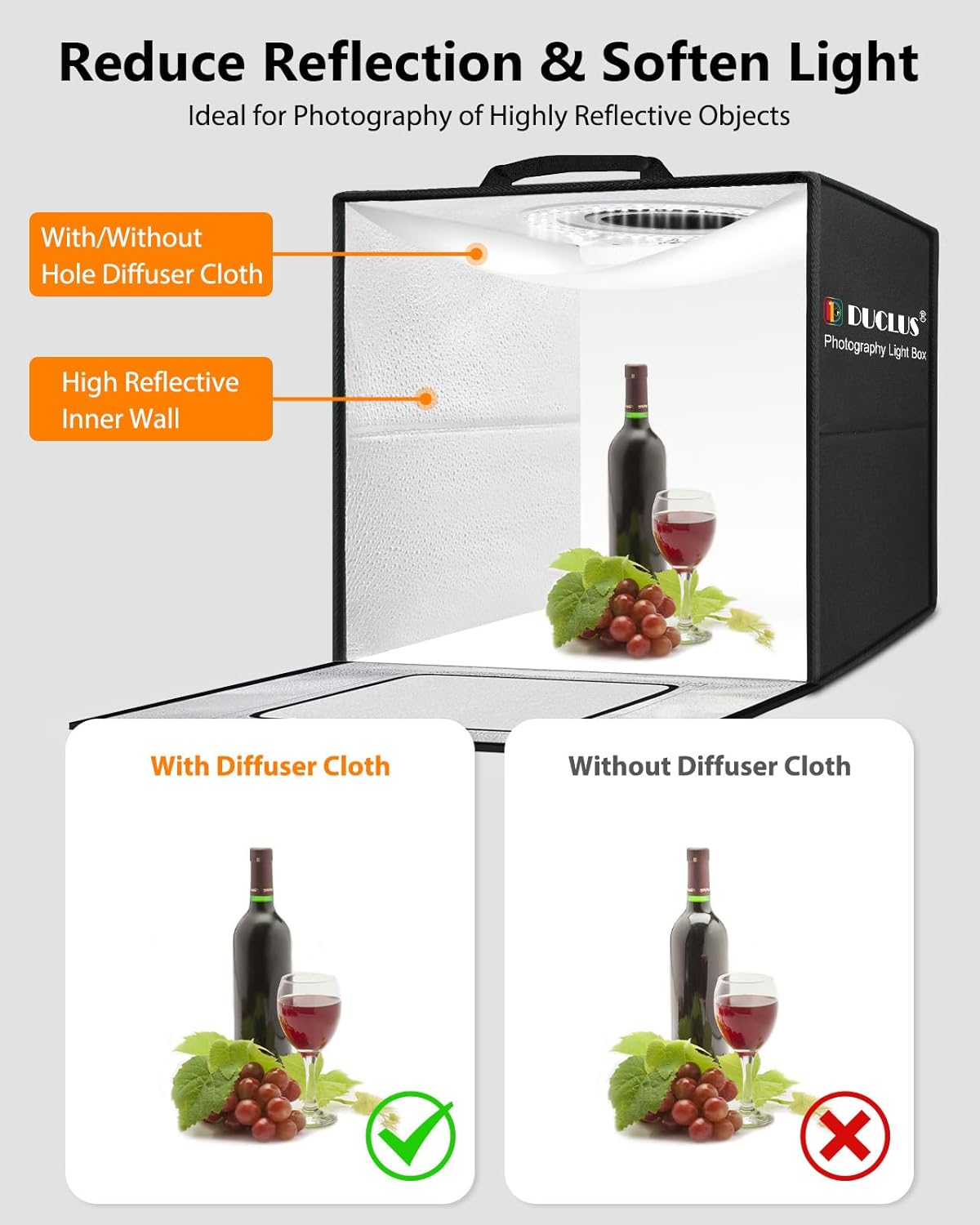 DUCLUS 60cm Photography Light Box | 50W Dimmable LED Studio with 6 Backdrops