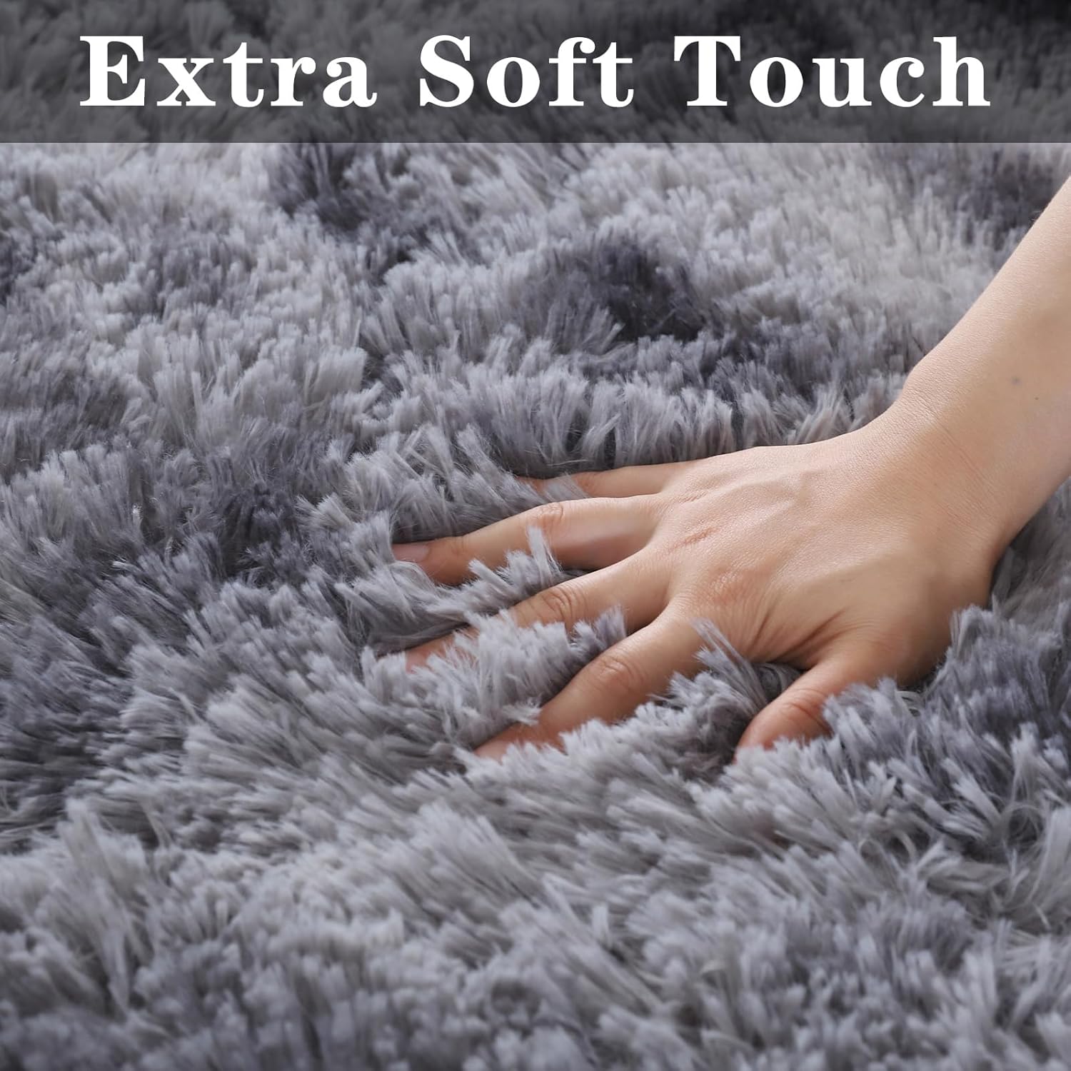 ConCusT Dark Grey Round Shag Rug | 120cm Fluffy Faux Fur Soft Carpet