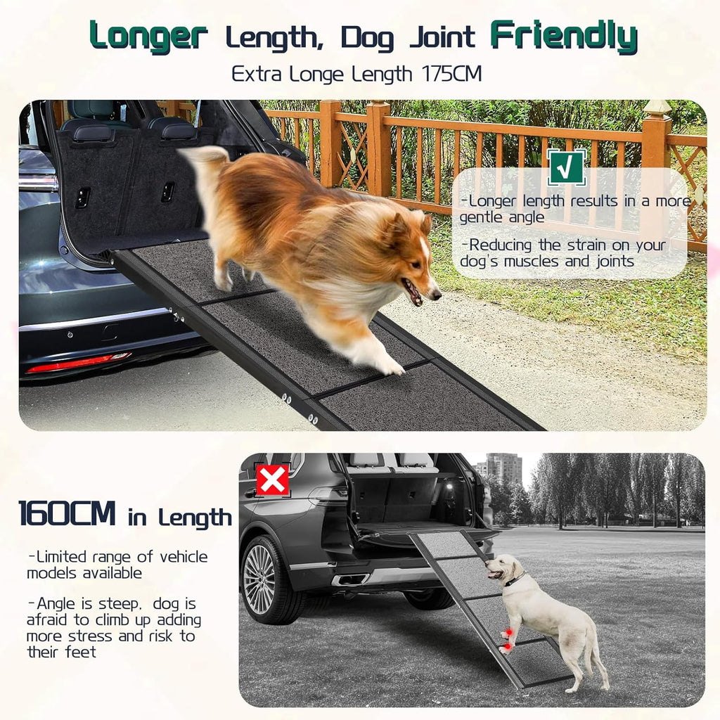 CJYMMFAN 170cm Folding Aluminum Dog Car Ramp - Non-Slip Pet Steps