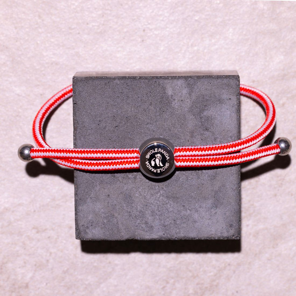Swole Panda Red & White Stripe Recycled Rope Bracelet – Unisex & Adjustable