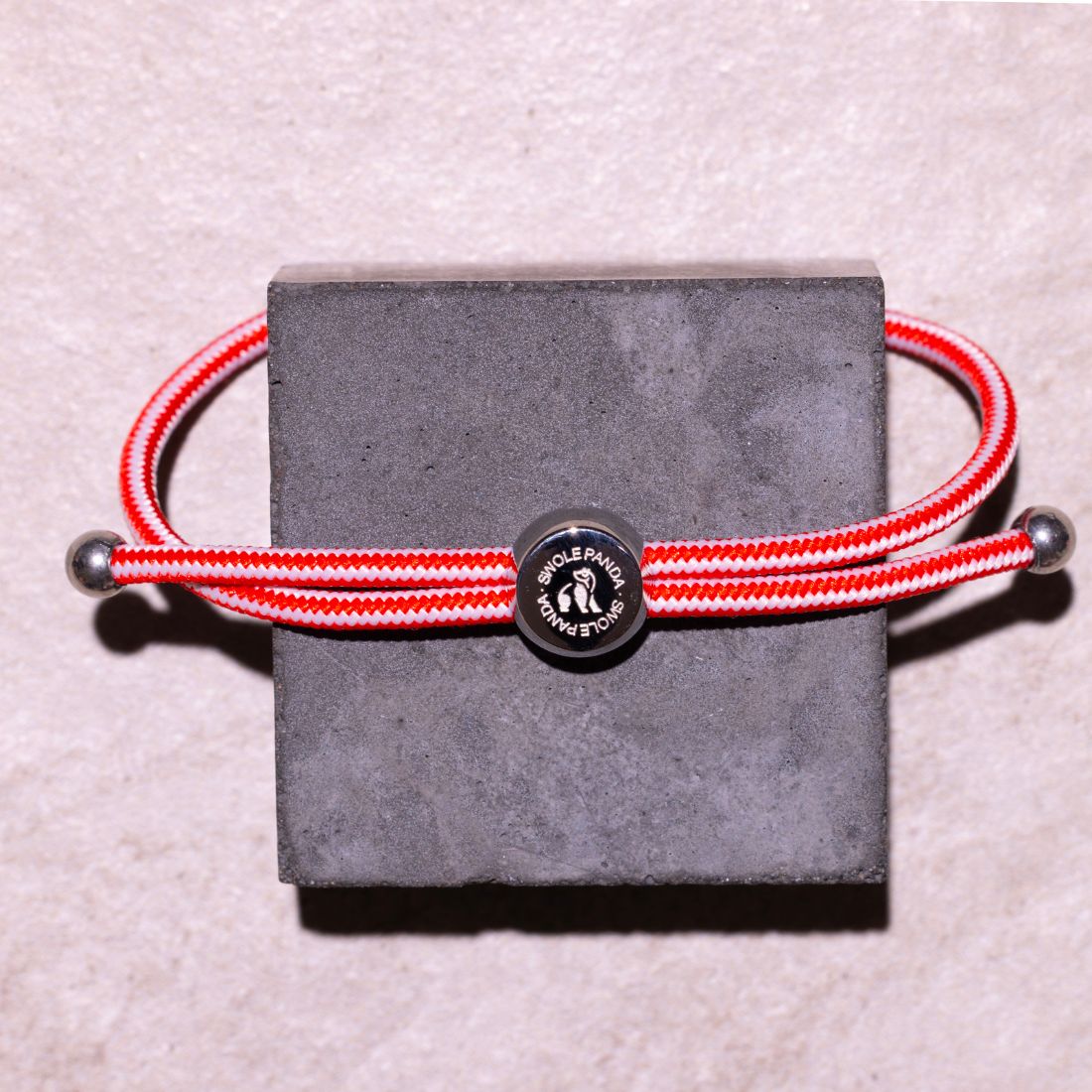 Swole Panda Red & White Stripe Recycled Rope Bracelet – Unisex & Adjustable