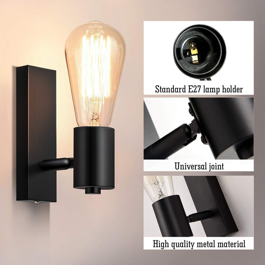 Massive Discounts Industrial Wall Sconce | Rotatable E27 Black 2-Pack