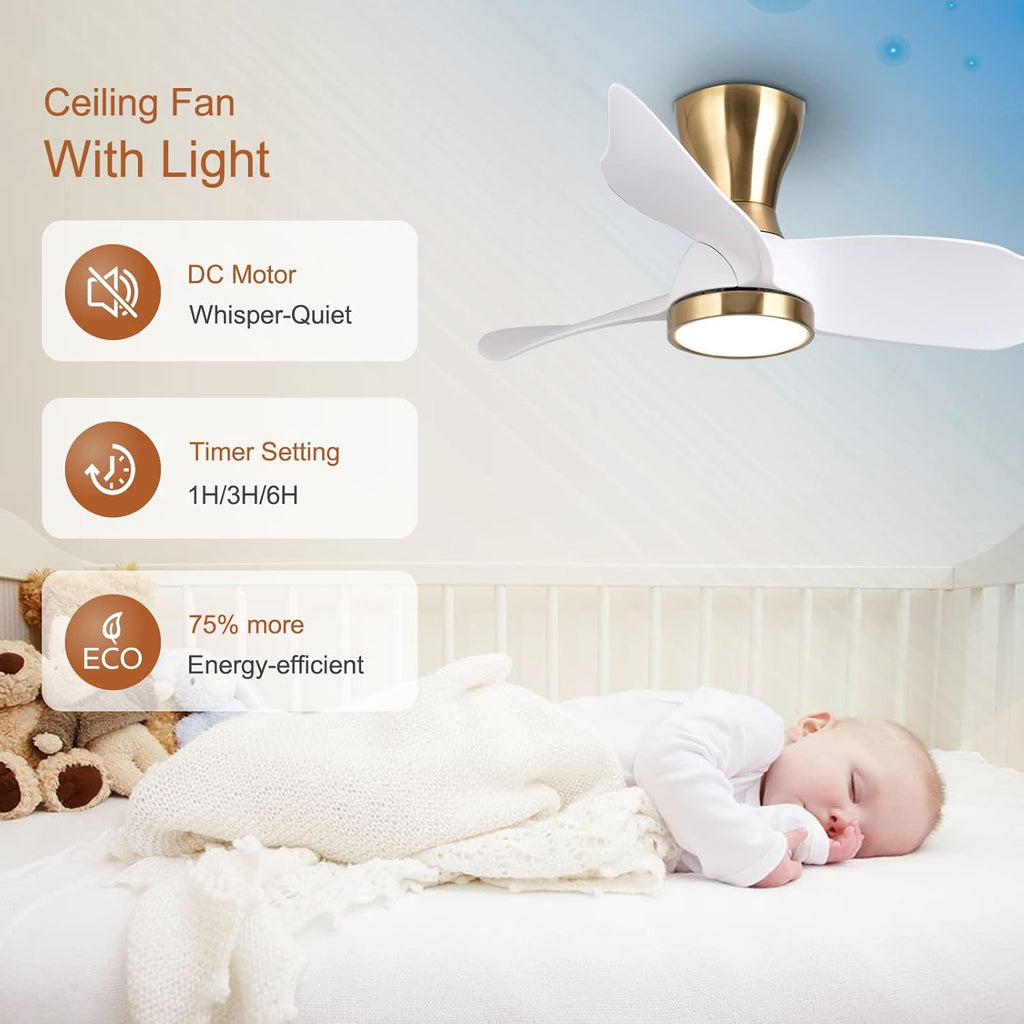 Reiga 91cm Flush Mount DC Ceiling Fan | Dimmable LED Light & Remote