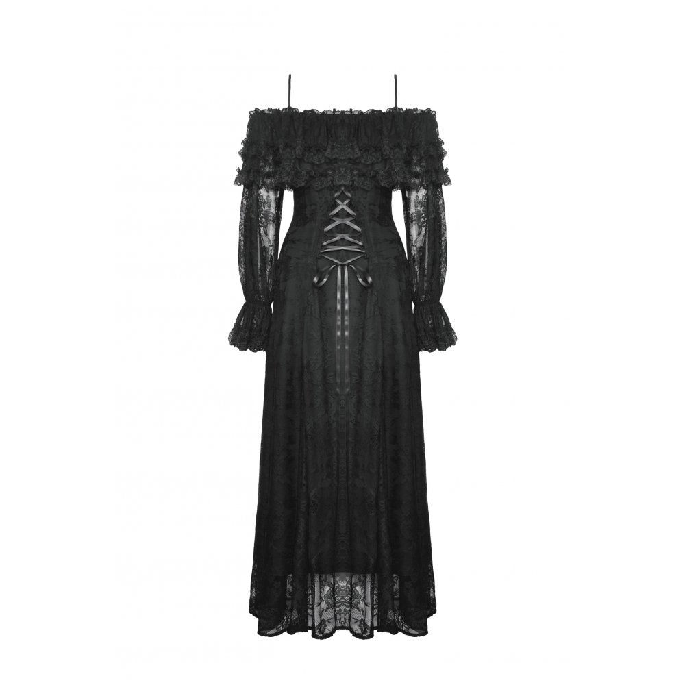 Dark in Love Cosette Gothic Maxi Dress – Lace Ruffle Off-Shoulder