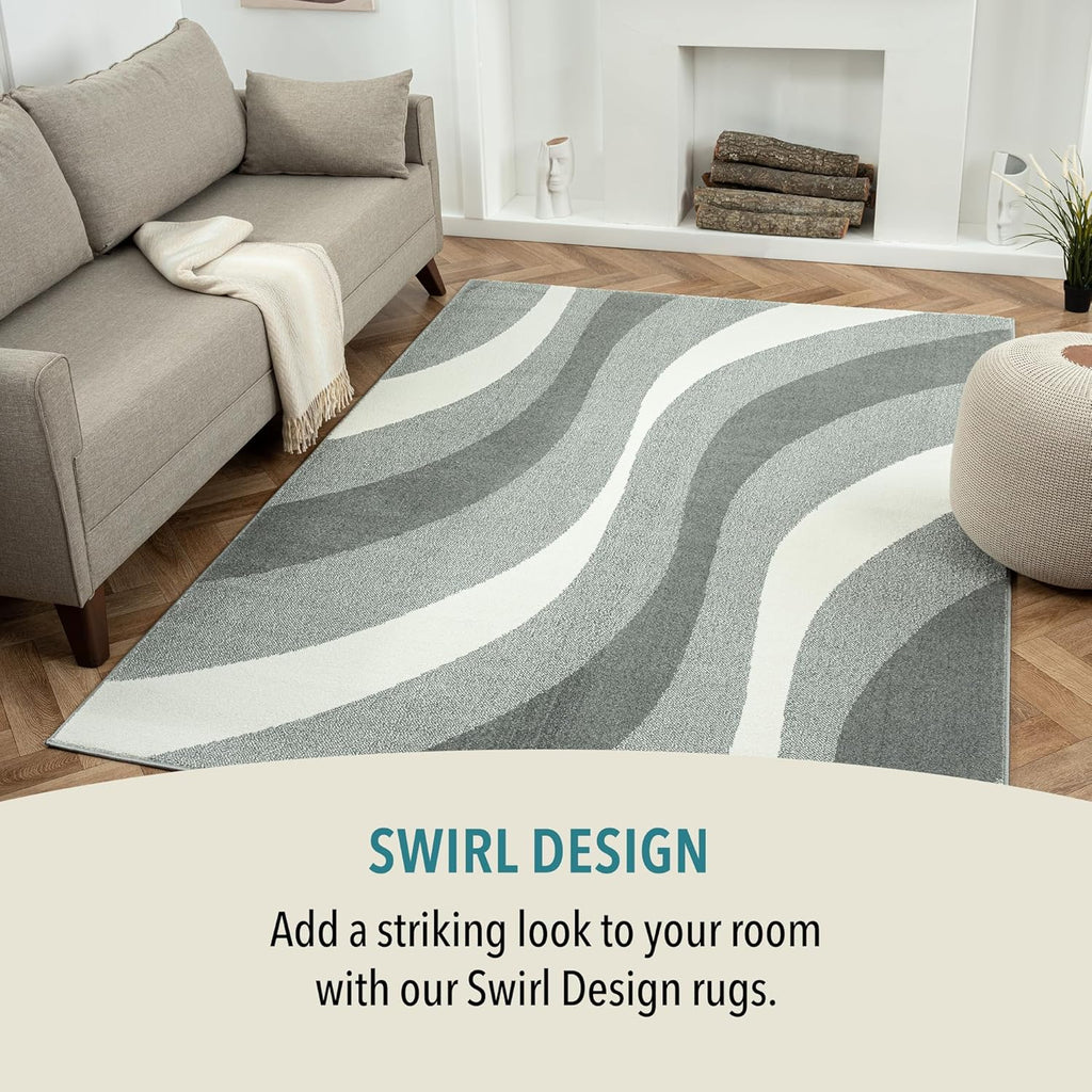 Massive Discounts Swirl Pattern Area Rug – 160x230cm Modern Short Pile