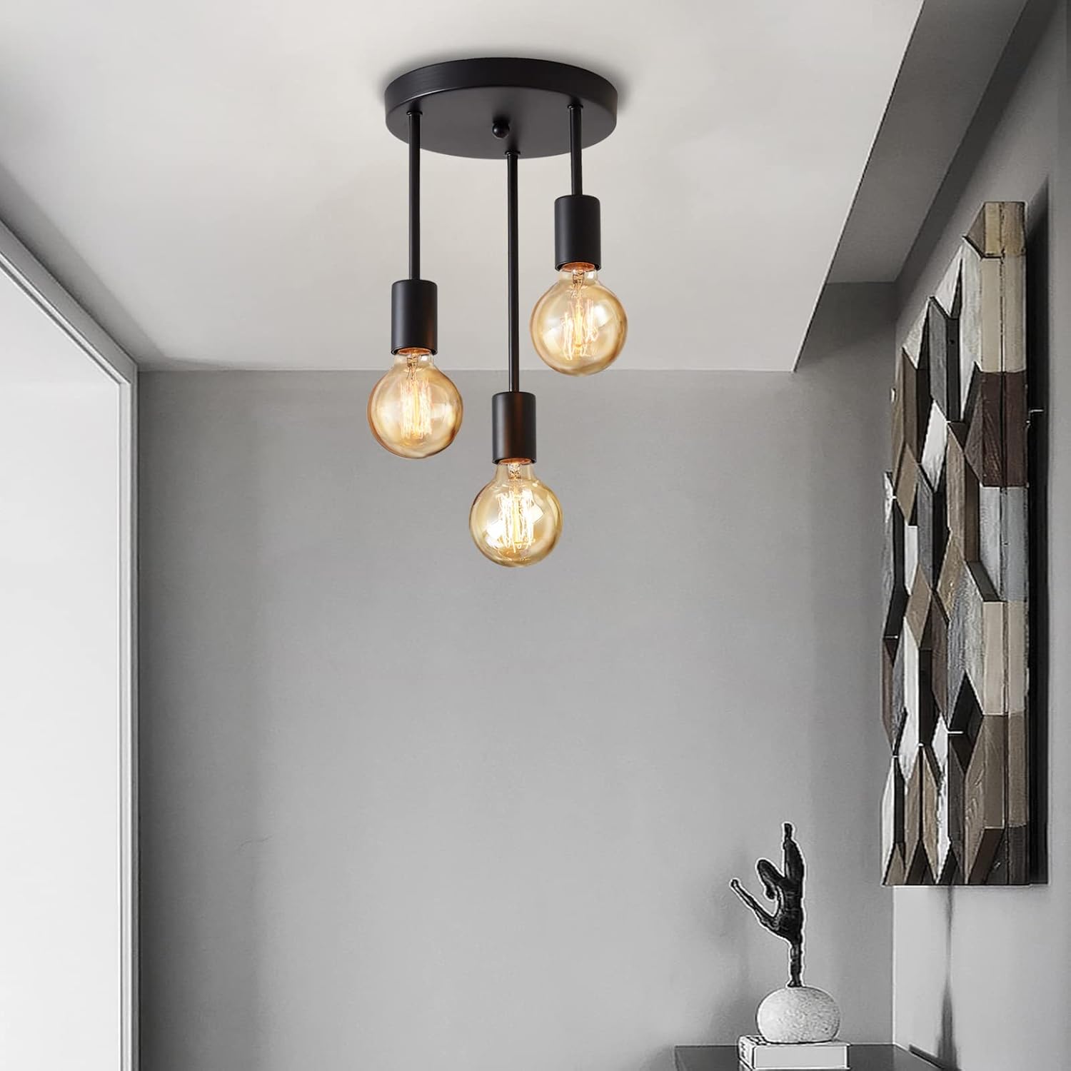 Lightsjoy 3-Way Black Ceiling Spotlight – Industrial E27 Metal Light