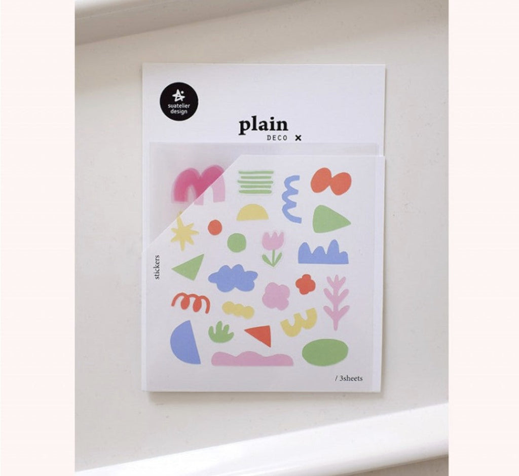 Suatelier Plain.72 Korean Decorative Stickers for Journaling - 3 Sheets