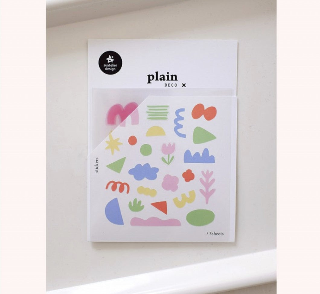 Suatelier Plain.72 Korean Decorative Stickers for Journaling - 3 Sheets