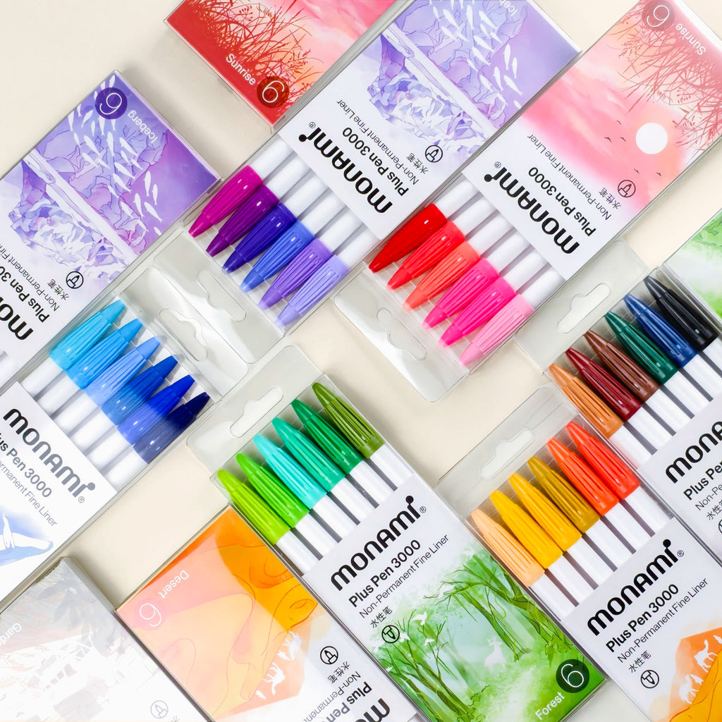 Monami Plus Pen 3000 Set | 0.4mm Fine Liner Journaling Pens - 6 Pcs
