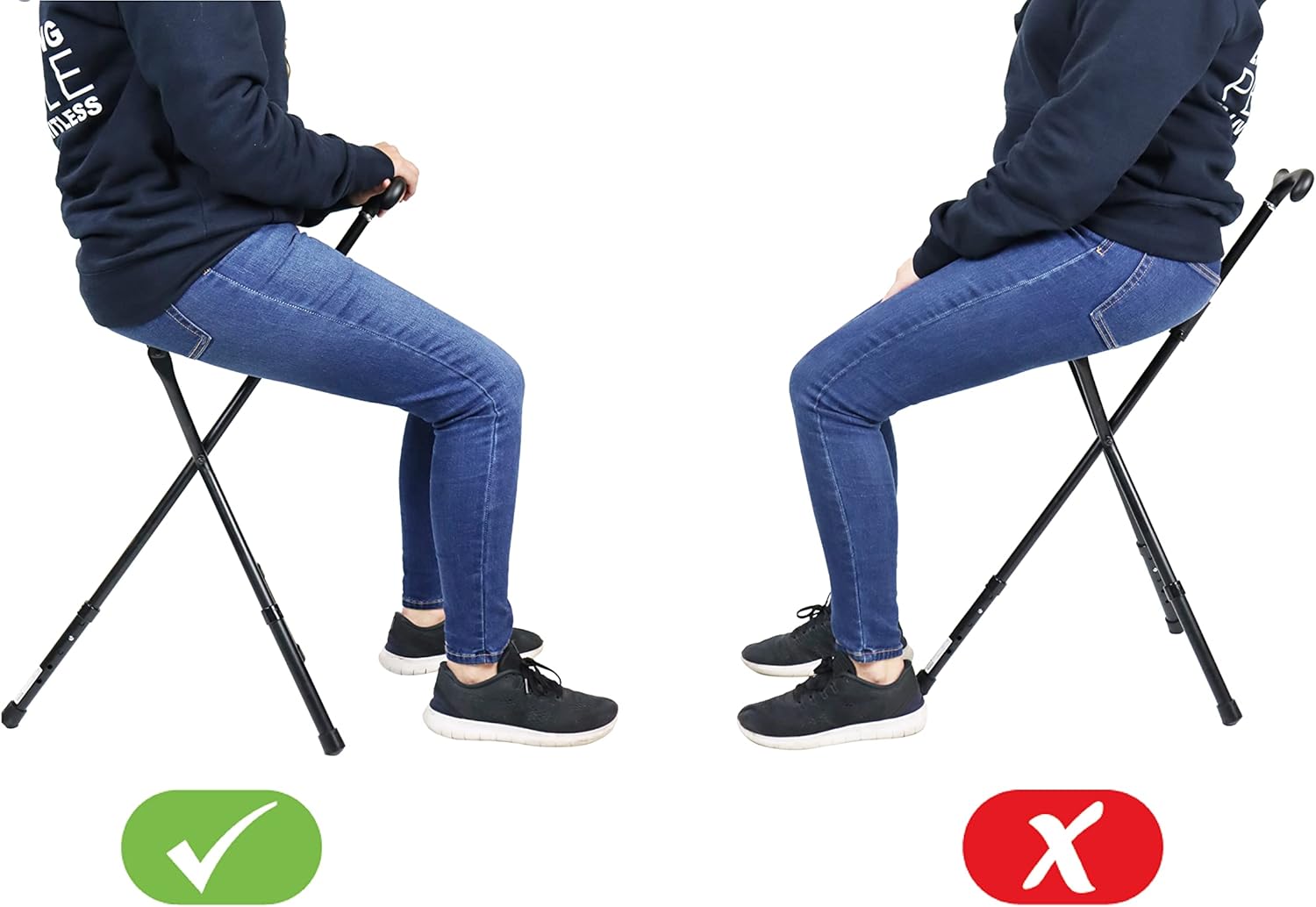 KMINA PRO Walking Stick Chair | Adjustable 3-Leg Aluminum Folding Cane