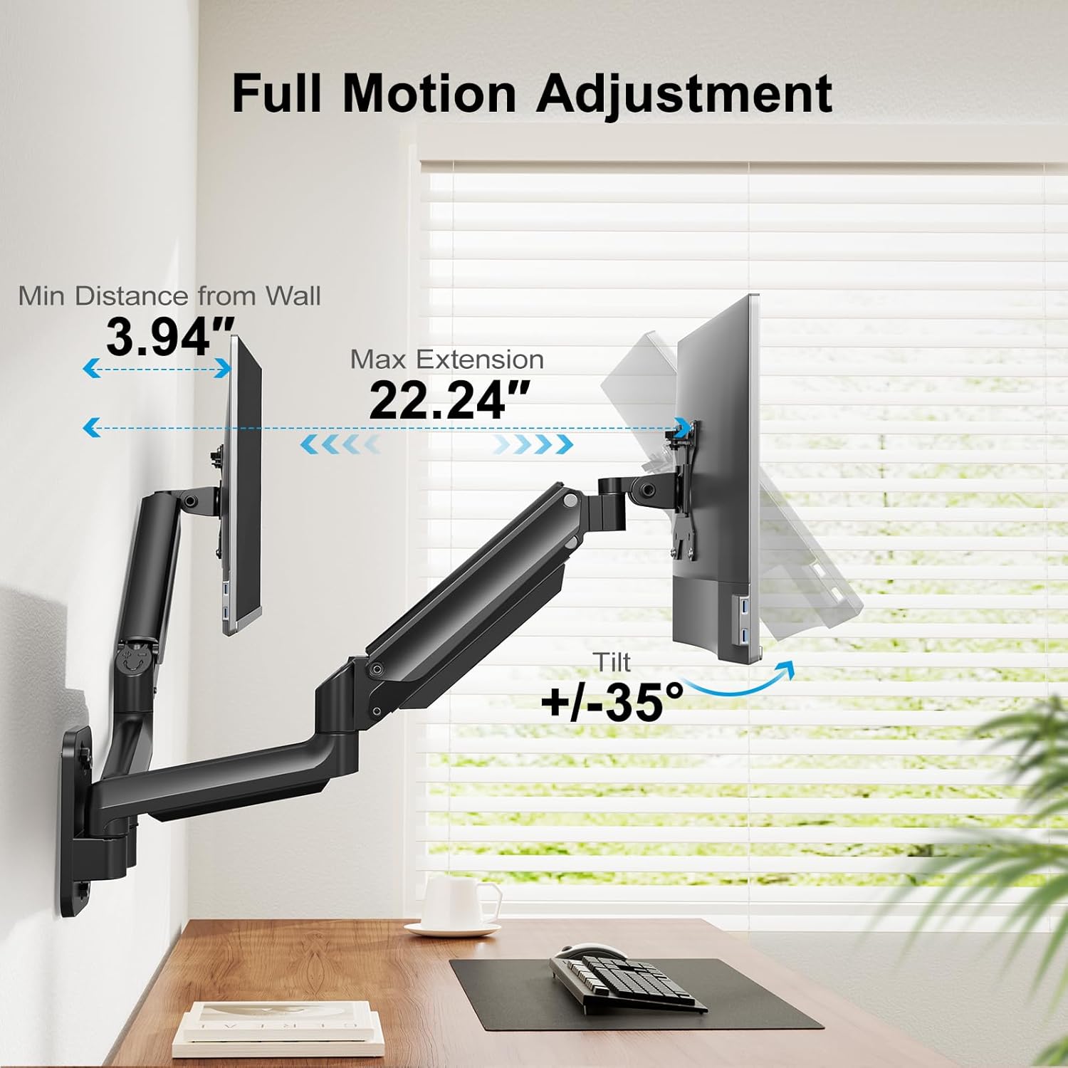 HUANUO Dual Monitor Wall Mount – Gas Spring Arm for 32 Inch Screens