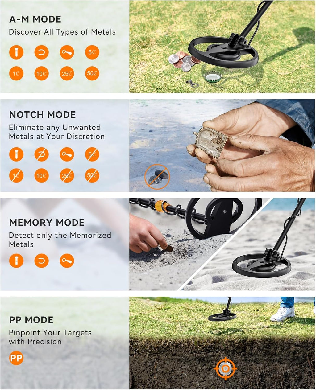 SUNPOW Metal Detector – Waterproof Gold Finder with 4 Modes & LCD