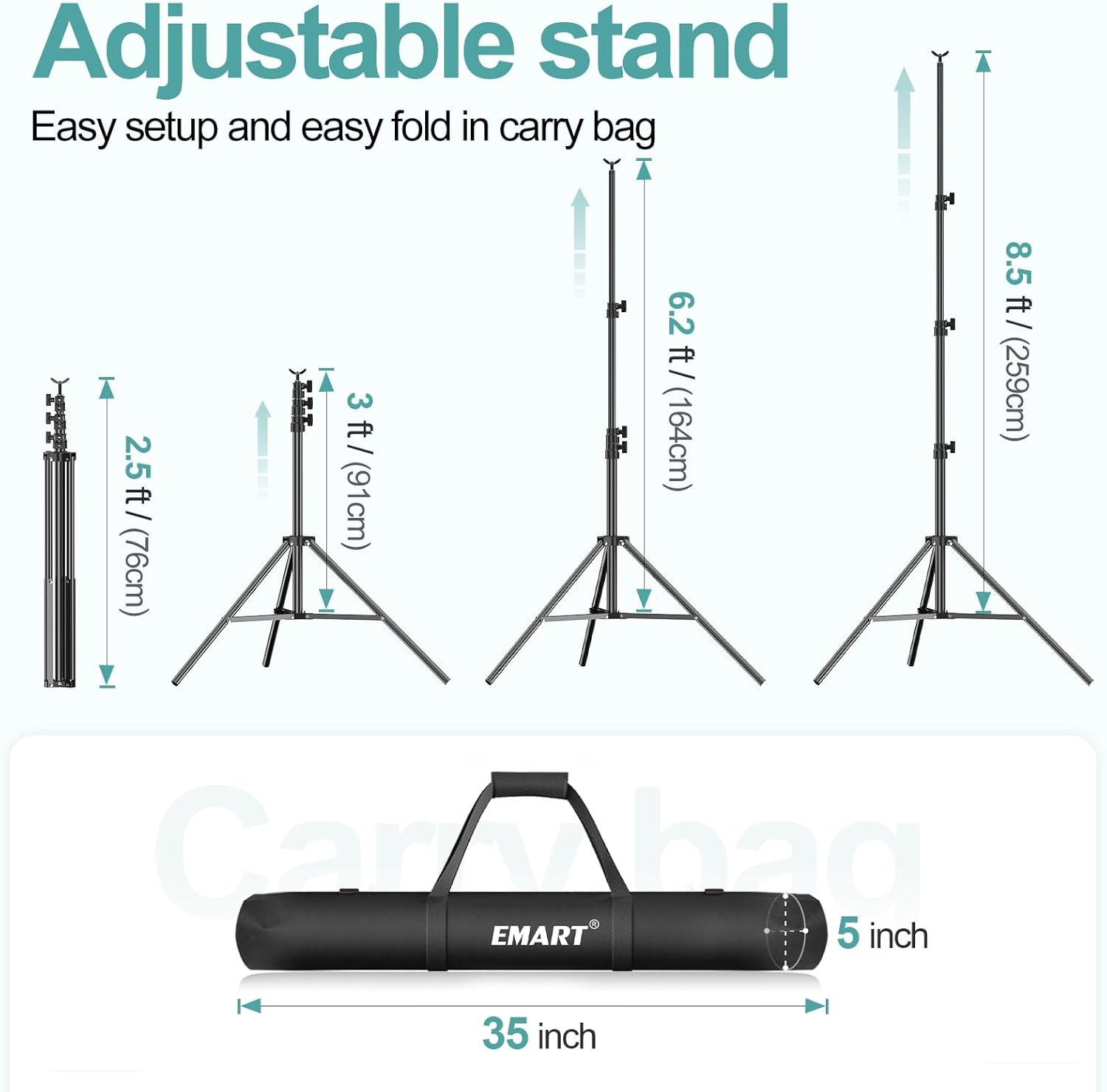 EMART 2.6x3m Backdrop Stand Kit | Adjustable Aluminum Photo Support