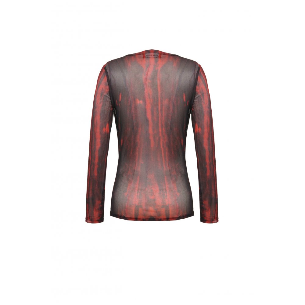 Dark in Love Carson Black and Red Tie-Dye Mesh Gothic Basic Top