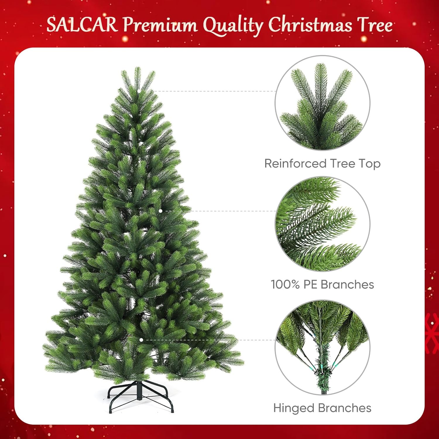 SALCAR 7ft Artificial Christmas Tree | 100% PE Full Bushy 210cm Tree