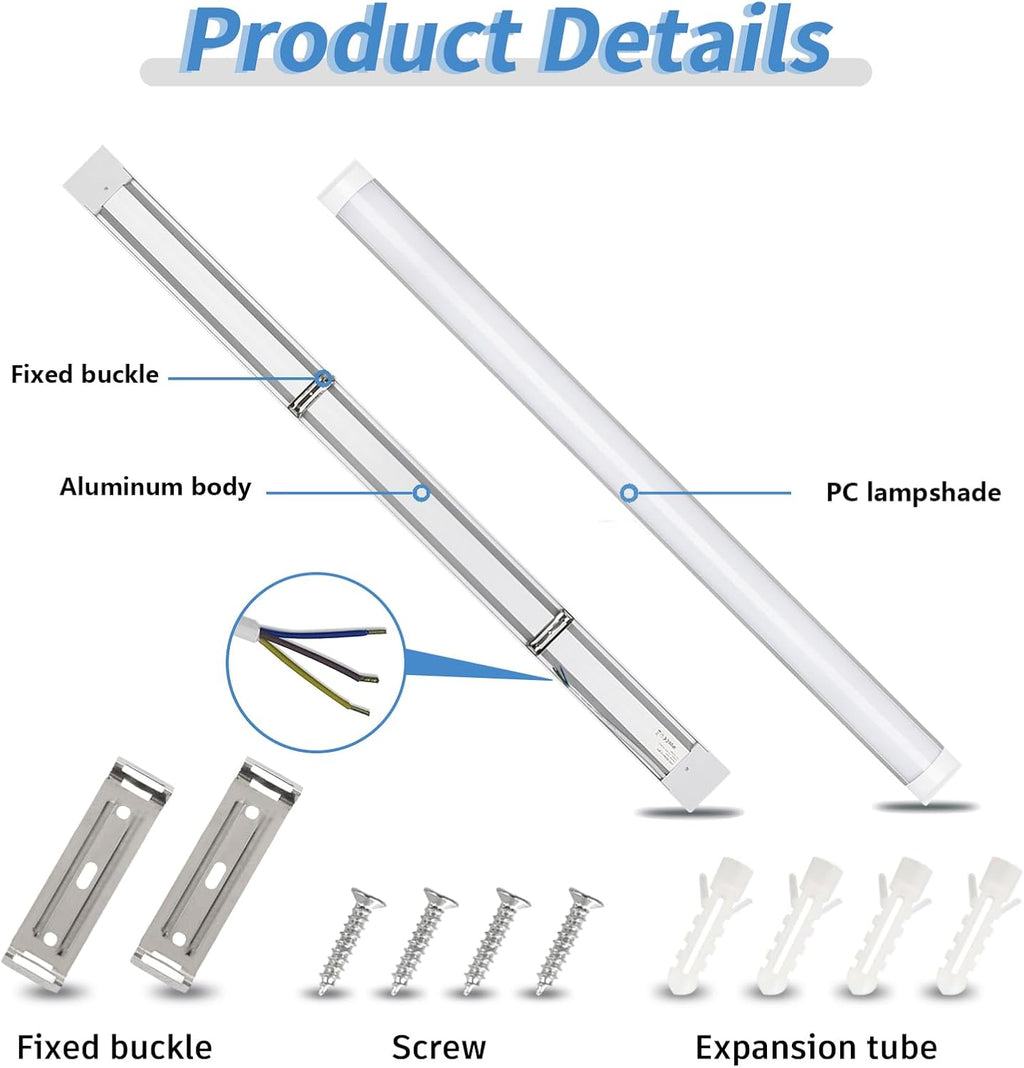 HUMIGA 4FT LED Batten Light 40W 4000K Slim Surface Mount Fitting, 2 Pack