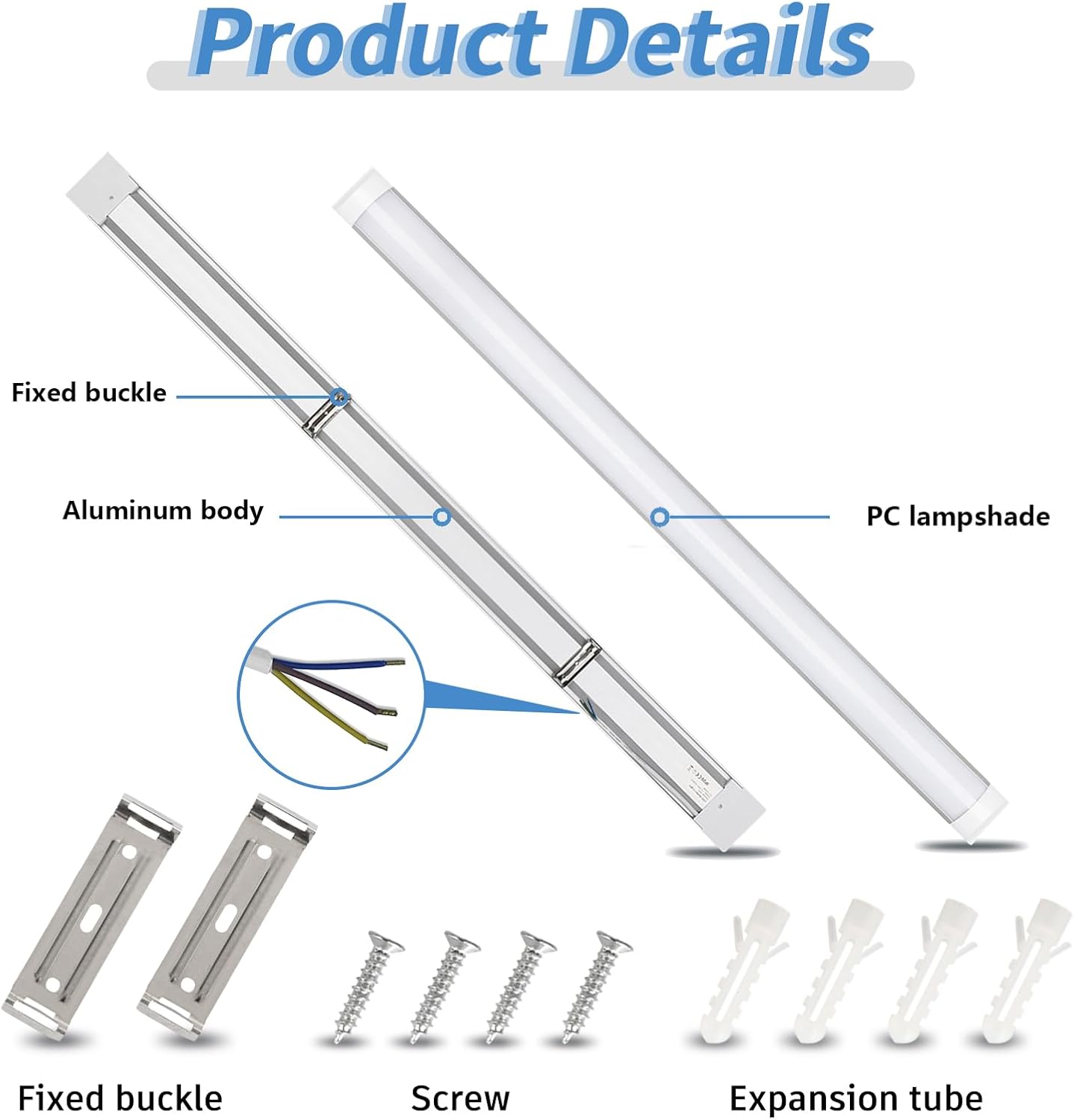 HUMIGA 4FT LED Batten Light 40W 4000K Slim Surface Mount Fitting, 2 Pack