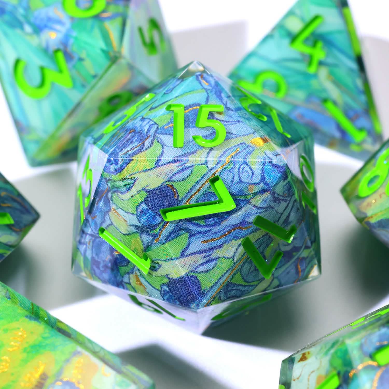 Bluemorn Grove | Sharp Edge Dice | Resin | 7 Piece Set