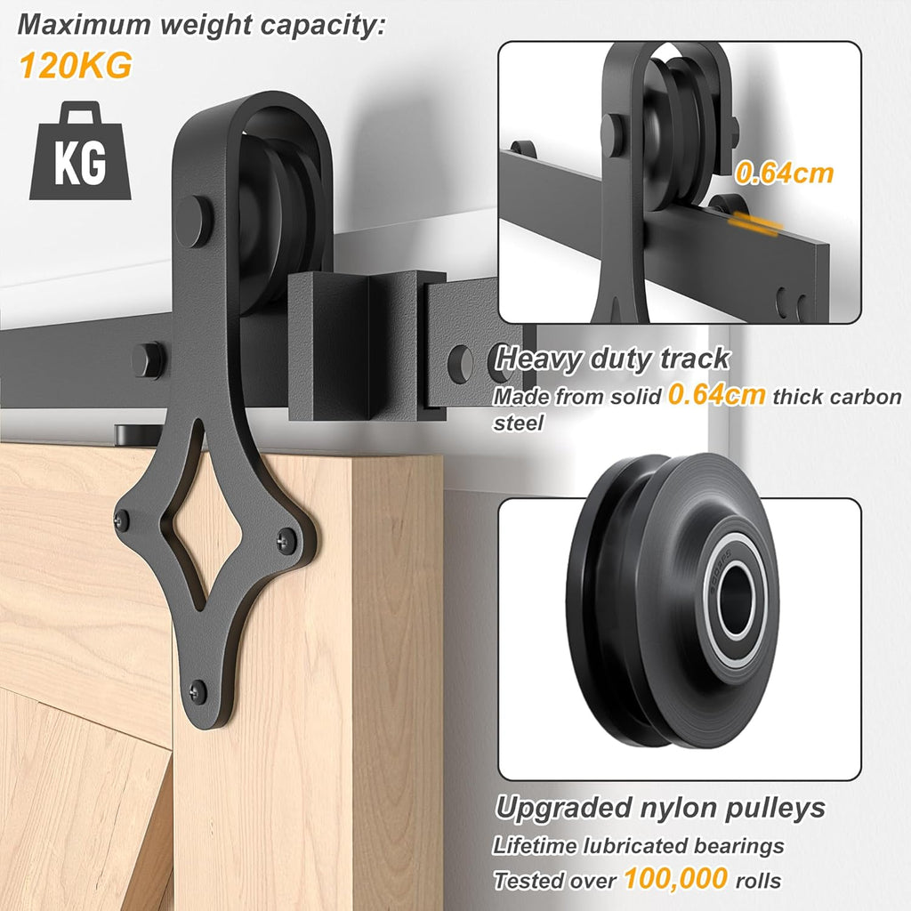 SANKEYTEW 7FT Heavy Duty Sliding Barn Door Kit – Rhombic Black Steel