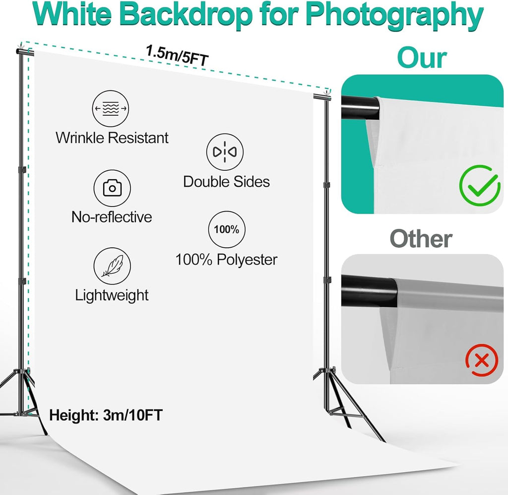 EMART 2x2m Backdrop Stand Kit with White Screen, Clamps & Bag