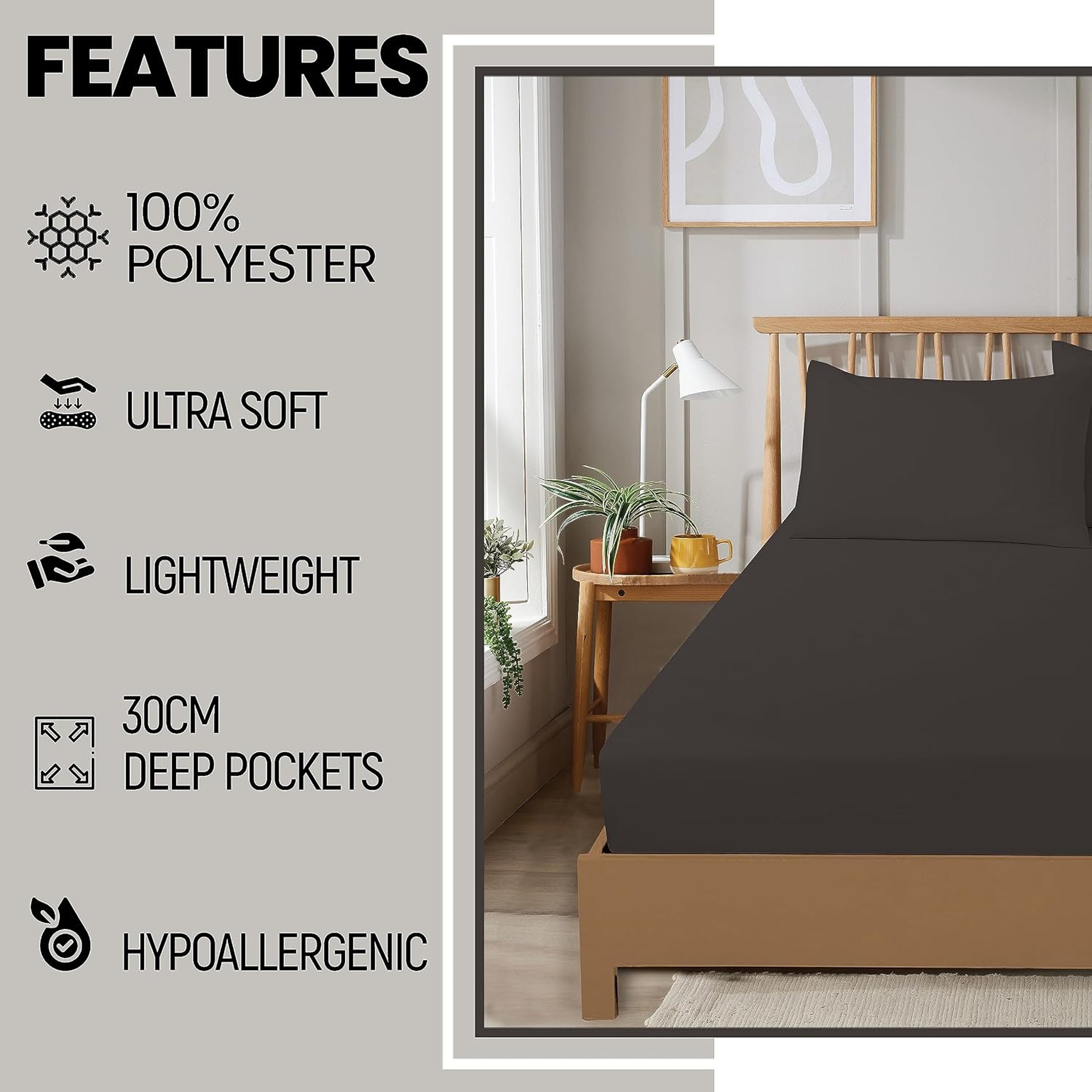 OLIVIA ROCCO Fitted Sheets – Super Soft Easy Care Plain Dye Bed Linen