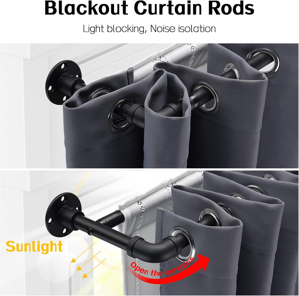 Harrms Double Curtain Pole – Black Industrial Extendable Rod 74–236cm