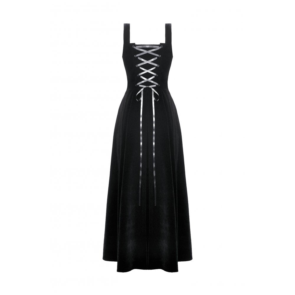 Dark in Love Lux Black Velvet Horn Embroidery Gothic Maxi Dress