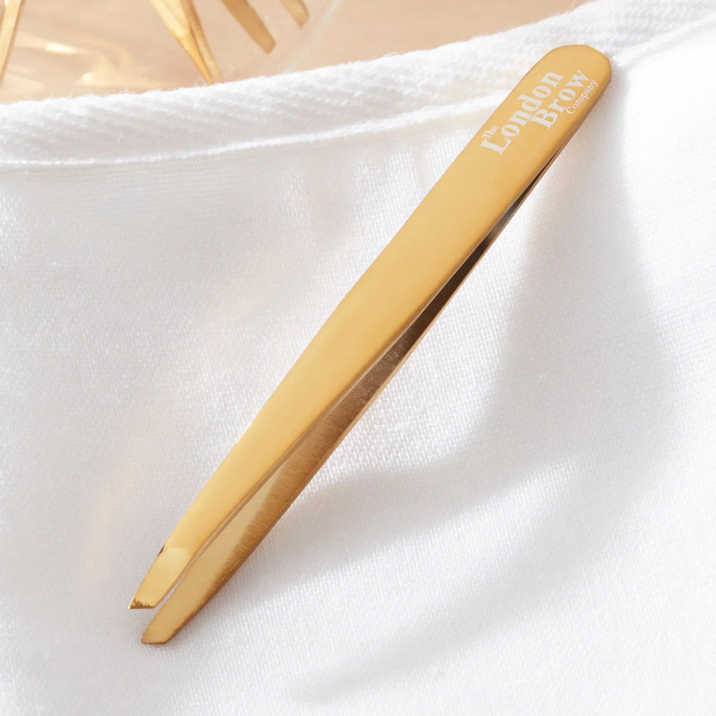 London Brow Gold Angled Tweezers – Professional Eyebrow Shaping Tool