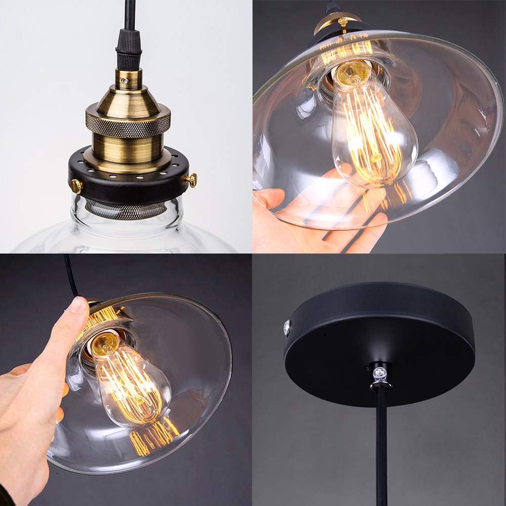 Glighone Industrial Glass Pendant Light – Retro E27 Ceiling Lamp