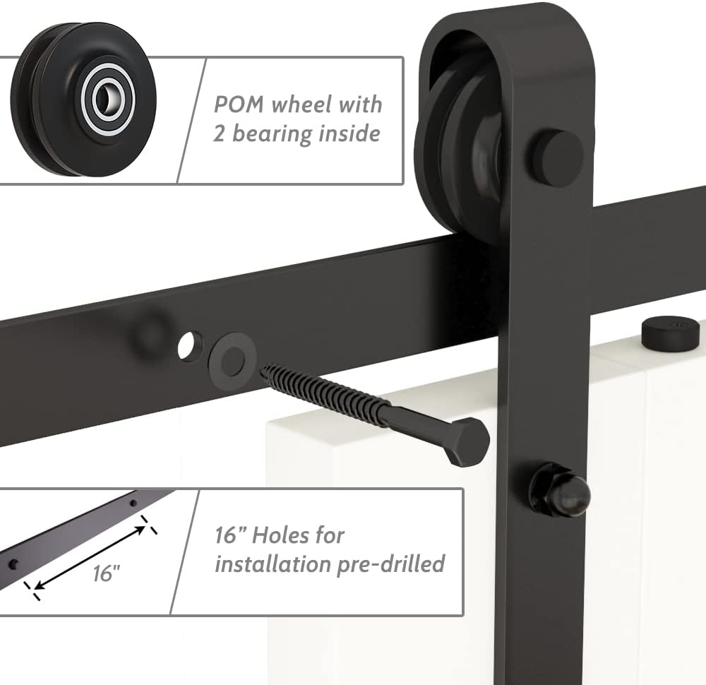 SANKEYTEW 8FT Heavy Duty Sliding Barn Door Kit | Black Carbon Steel