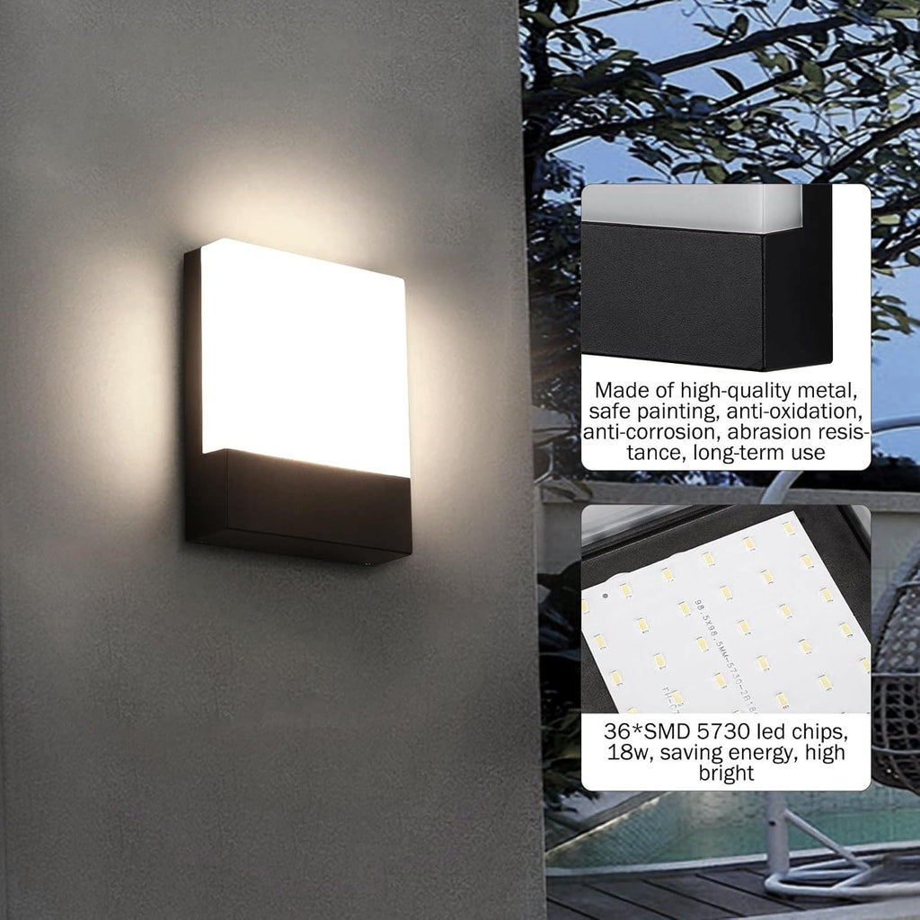 Lightsjoy 18W LED Outdoor Wall Light – IP65 Waterproof Sconce, Black