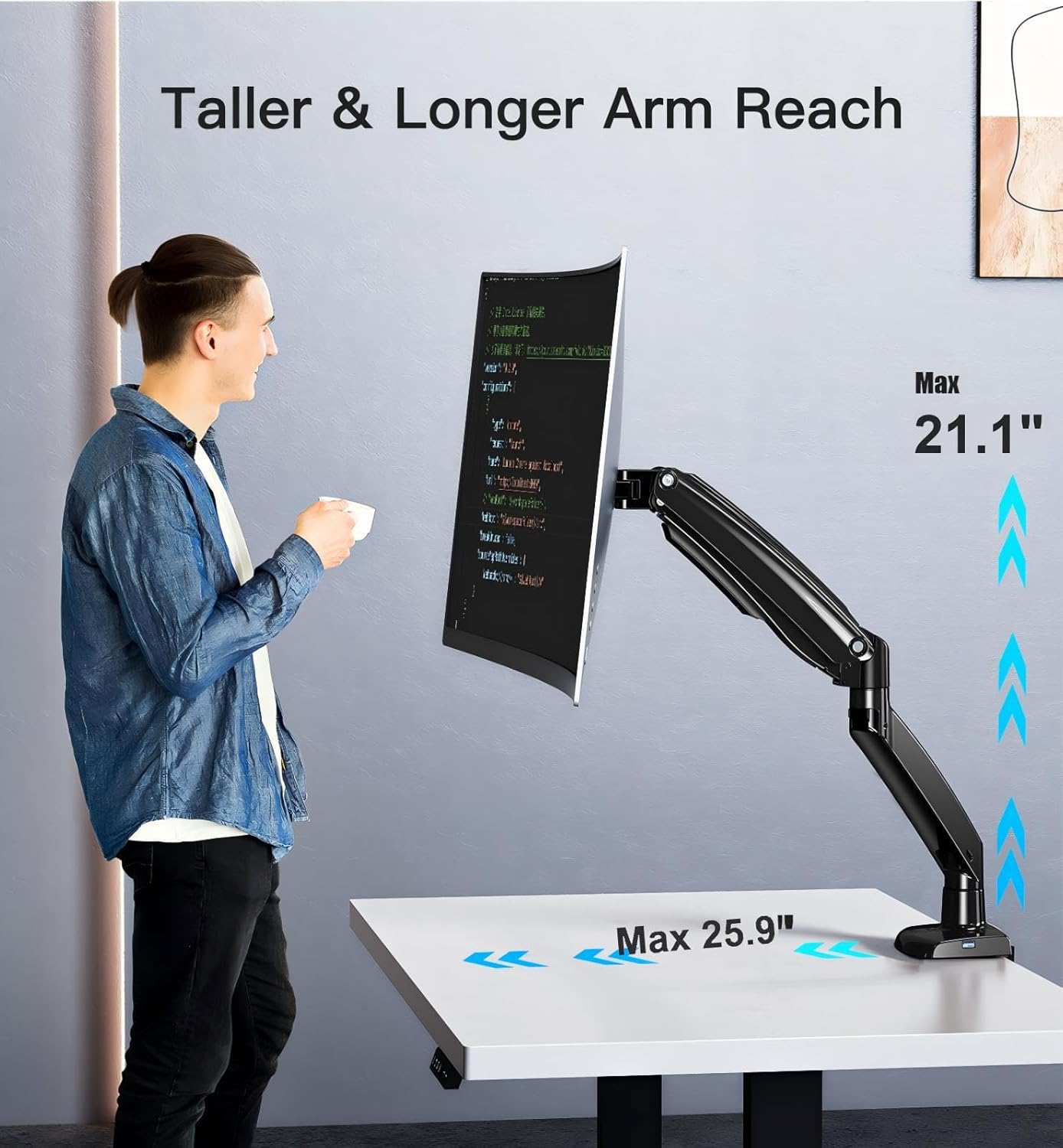 HUANUO Single Monitor Arm - Desk Mount with USB for 13–40 Inch Screens
