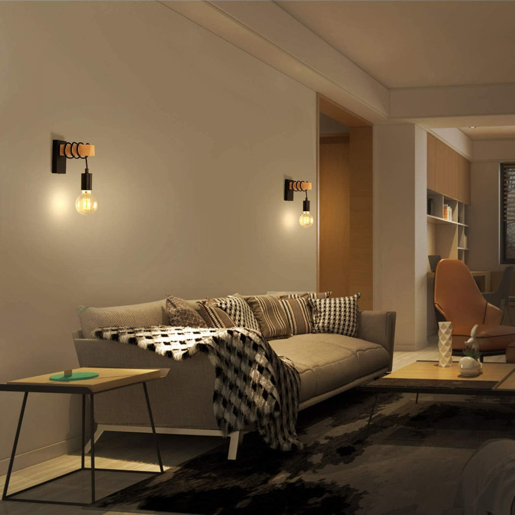 Massive Discounts Wooden Wall Sconce – 2 Pack Industrial E27 Light