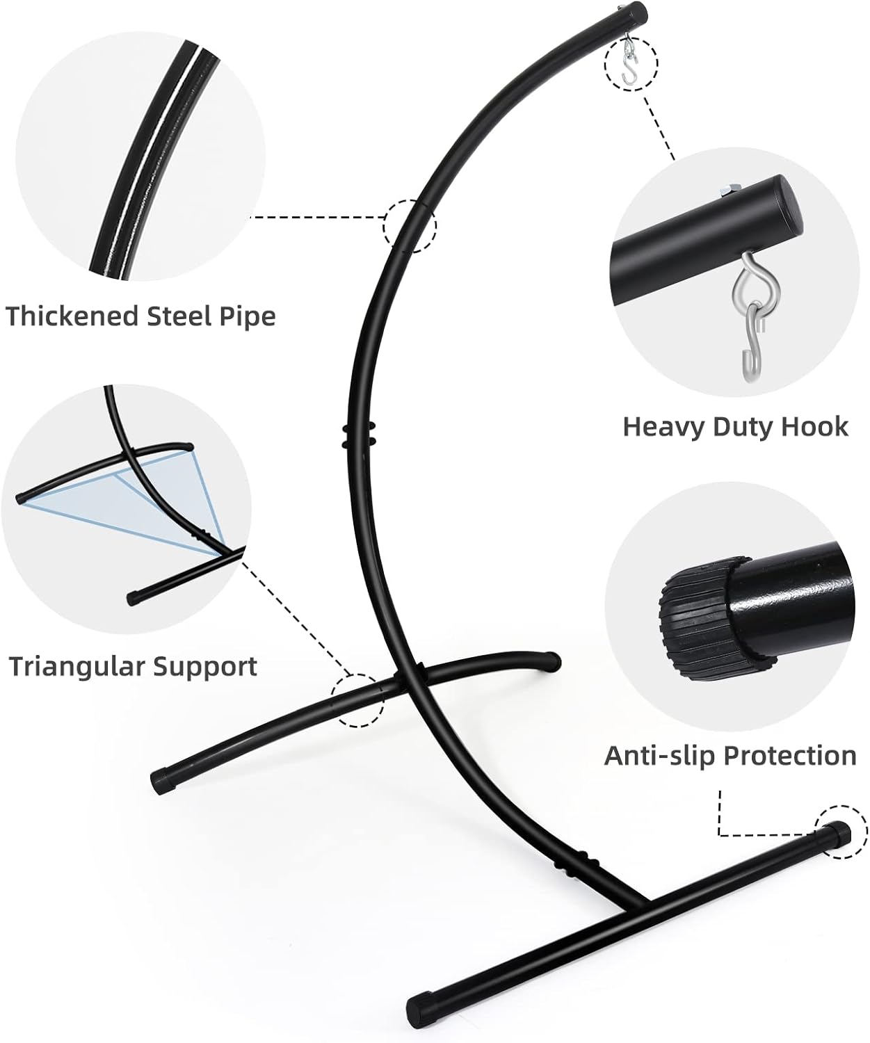 GOUTIME C-Shape Hammock Chair Stand | Heavy Duty Steel Swing Frame